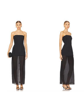 Sndys Chloe Sheer long Dress Black strapless size S NWT